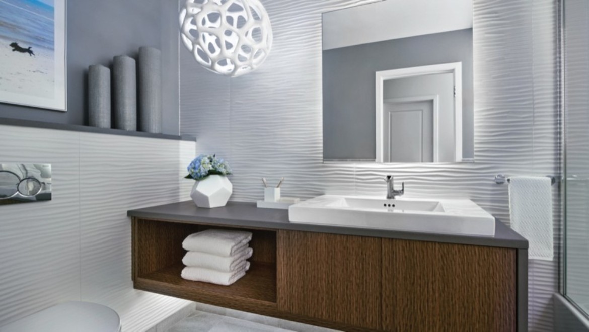 Combination guest bathroom and powder room designed by Tanya Woods, AKBD, designer