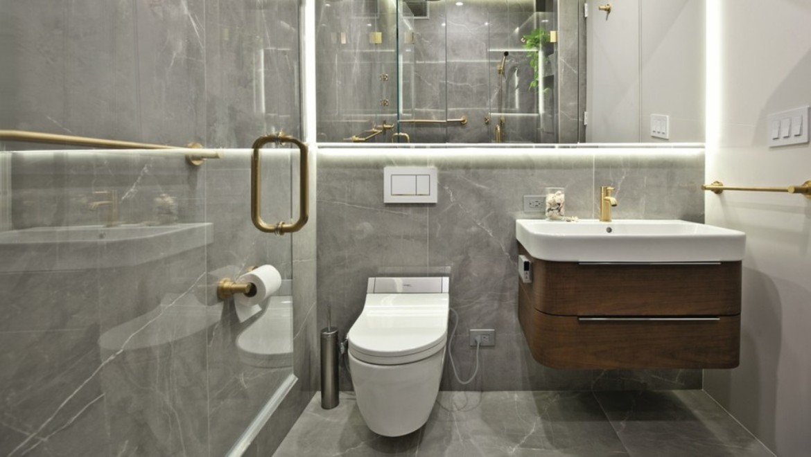 Award winning bathroom design using geberit in-wall toilet system