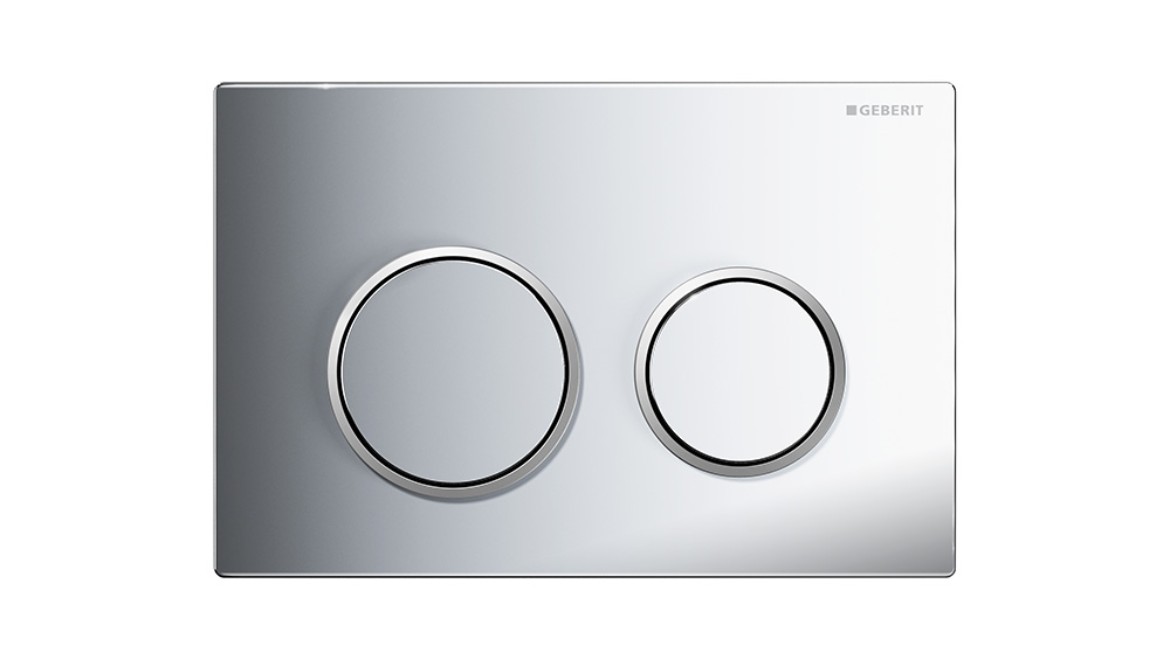 Omega20 flush plate in polished chrome with matte chrome accent
